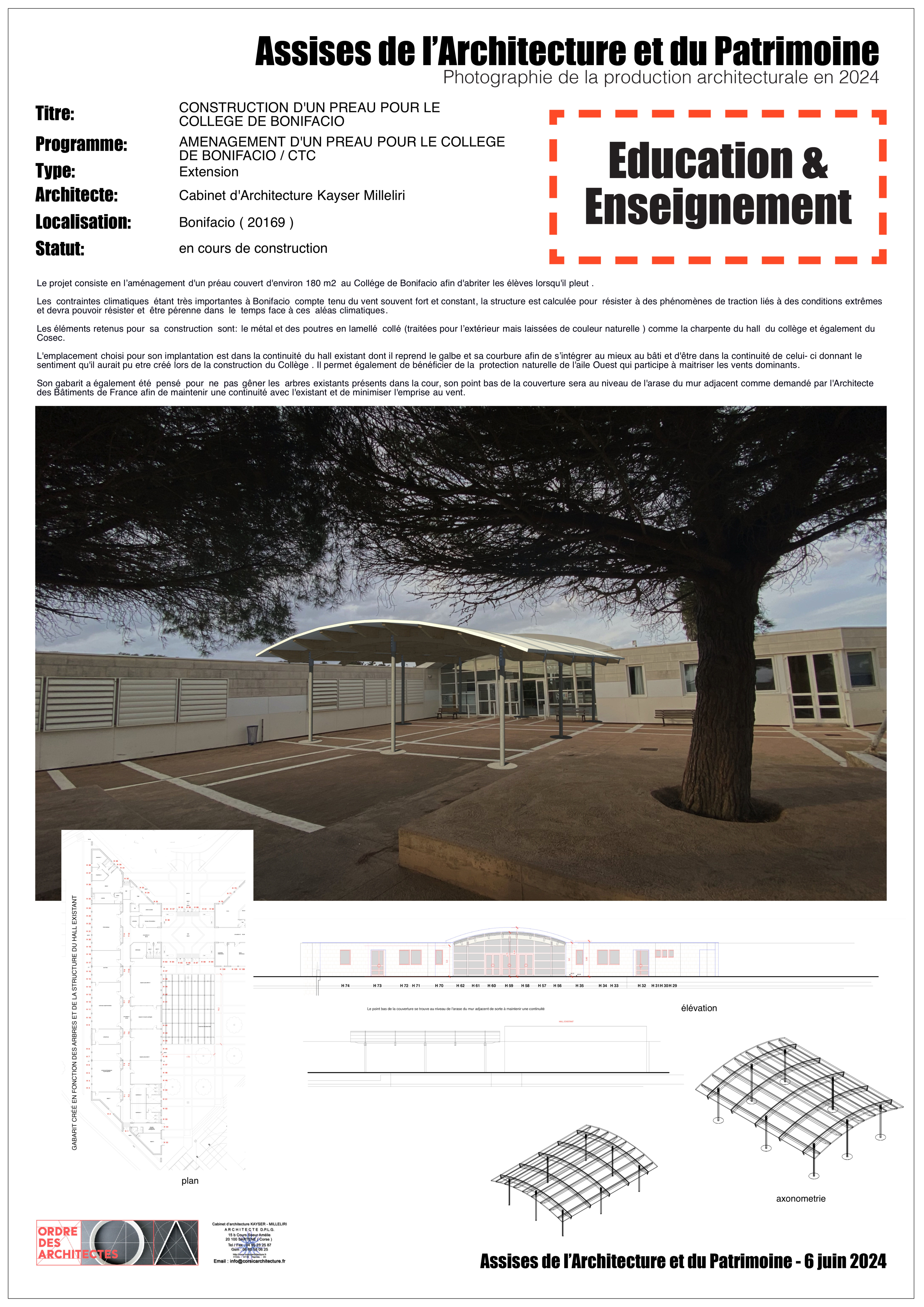 Construction d'un préau pour le collège - Cabinet d'architecture Kayser Milleliri - Bonifacio