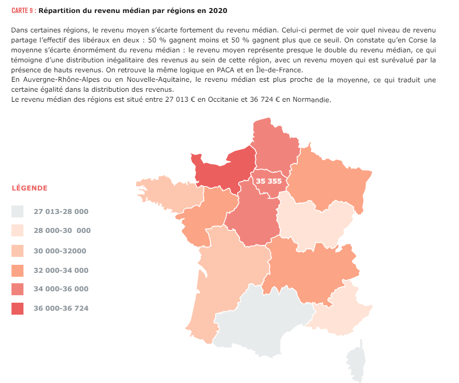 Répartition du revenu médian par régions en 2020