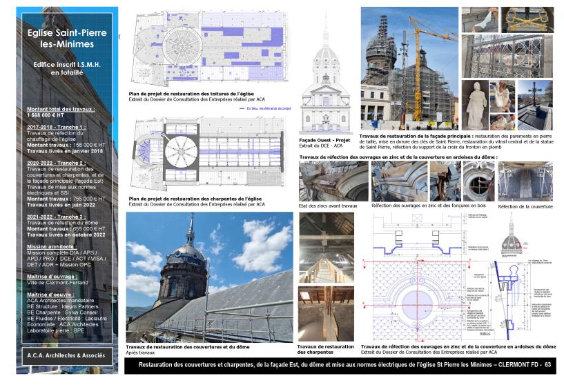 Eglise de Saint Pierre les Minimes - Inscrit Monument Historique - Fiche des travaux de restauration des couvertures et charpentes et de réfection du dôme de l'architecte Marie Joseph TEILLARD du 19ème siècle.
