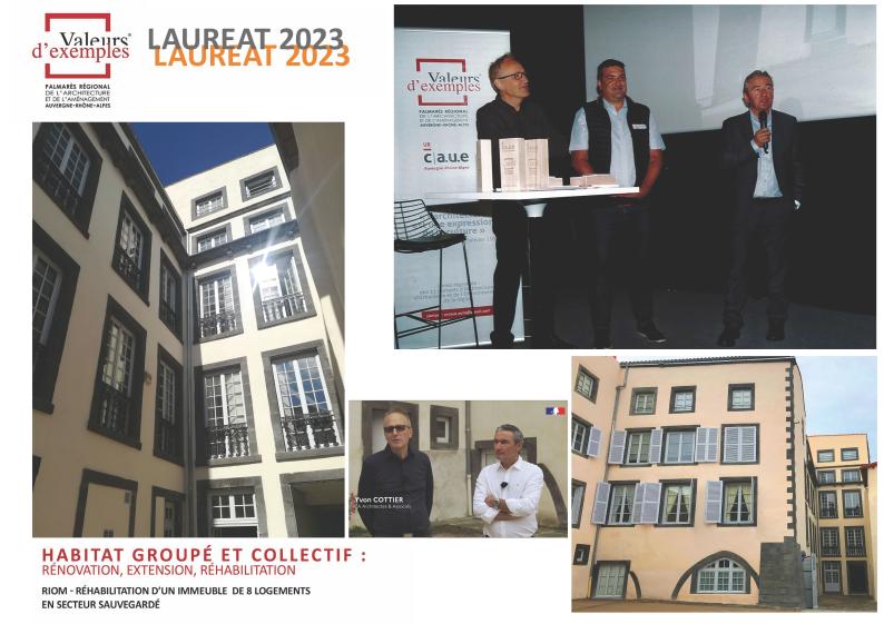 Lauréat 2023 - Valeurs d'exemples - Habitat groupé et collectif : rénovation, extension et rehabilitation - Immeuble situé au 31 rue de l'Horloge à Riom en secteur sauvegardé.