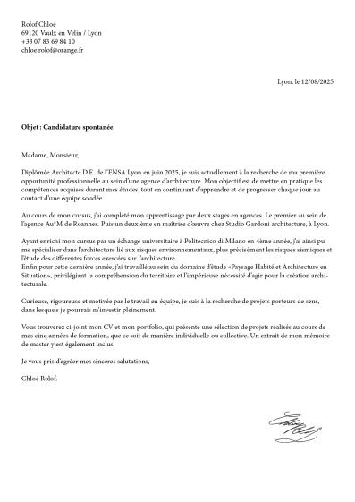 Lettre de motivation Rolof Chloé 2025