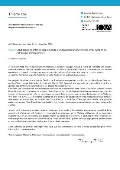 LETTRE DE MOTIVATION THE THIERRY - COLLABORATEUR ARCHITECTE - GESTION DE PATRIMOINE IMMOBILIER