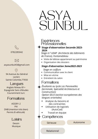 CV recherche d'alternance BTS ERA