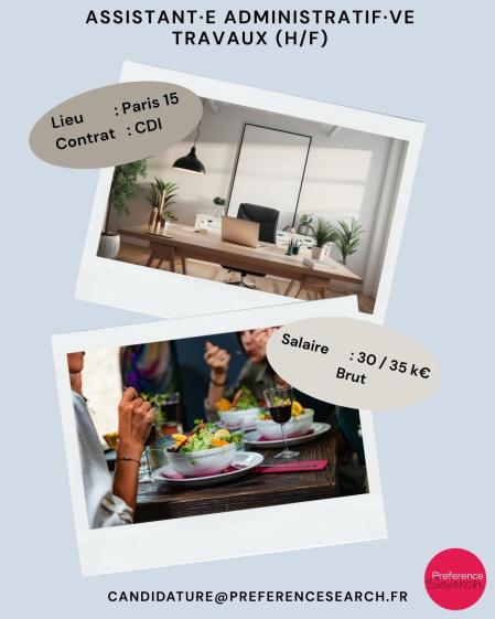 Assistant administratif travaux et architecture H/F – CDI – Paris 15 – Gestion de chantiers et suivi administratif