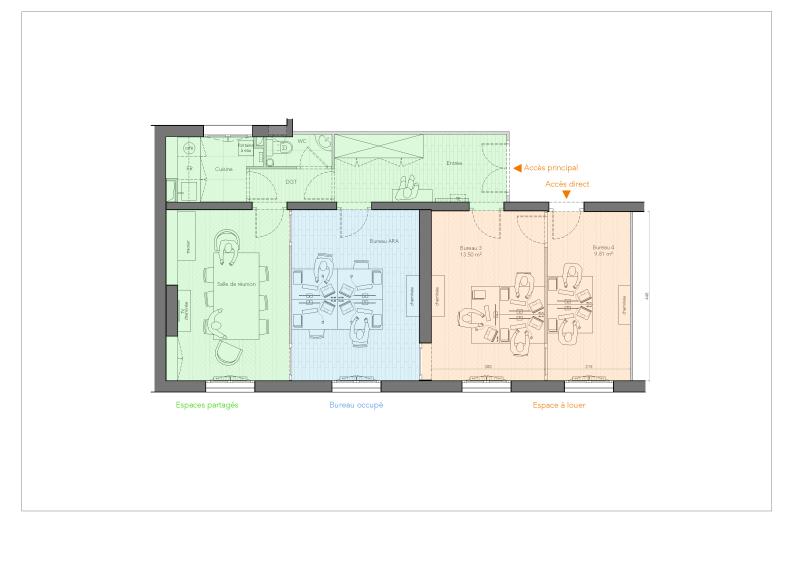 en rose les locaux mis en location