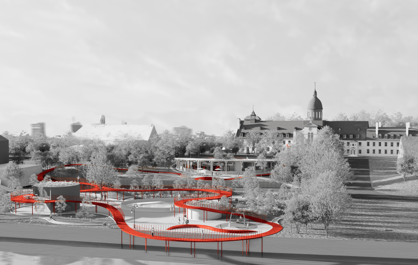 Réhabilitation du Couvent des Ursulines et Parc Urbain (Trois-Rivières, Canada) Transformation d’un site patrimonial en pôle culturel. Un travail sur la mémoire du lieu, l'épaisseur du bâti et l'introduction de la lumière pour créer de nouveaux usages publics et collectifs.