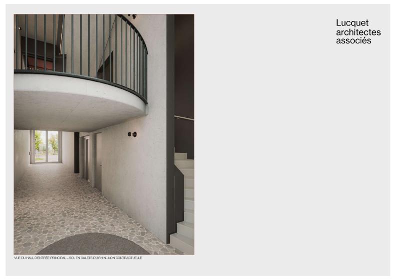 Vue du hall d'entrée principal - sol en galets du Rhin - non contractuelle