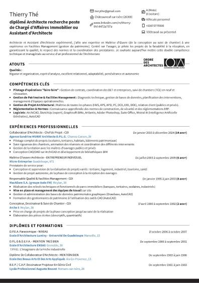 CV ASSISTANT ARCHITECTE OU CHARGE D'AFFAIRES IMMOBILIERS
