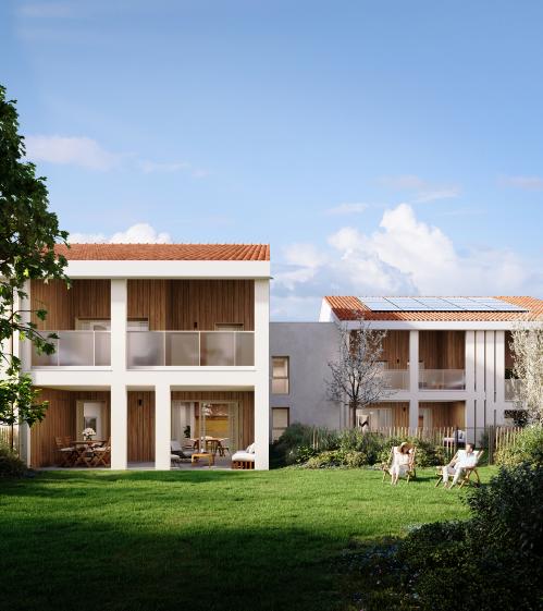 Vue de face depuis le jardin d'un projet petit projet résidentiel à Charly.