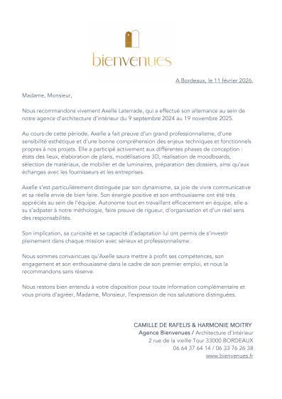 Lettre de recommandation Laterrade Axelle