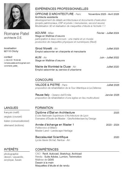Curriculum Vitae - Romane PATEL Architecte DE