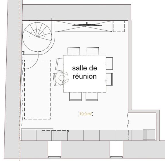 Plan de la salle de réunion en sou sol avec éclairage zénital