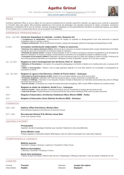 CV - Agathe Grimal, diplômée d’État en architecture