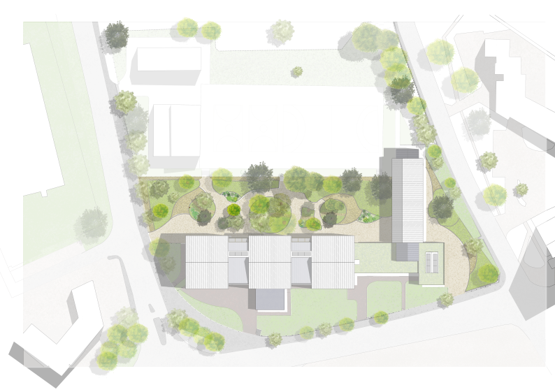 Plan masse graphique - Réhabilitation climatique d'une école élémentaire / Logiciels utilisés : Archicad+Photoshop