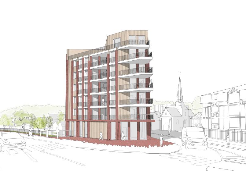 Perspective extérieure - Tour de logements expériementale / Logiciels utilisés : Sketchup+Photoshop