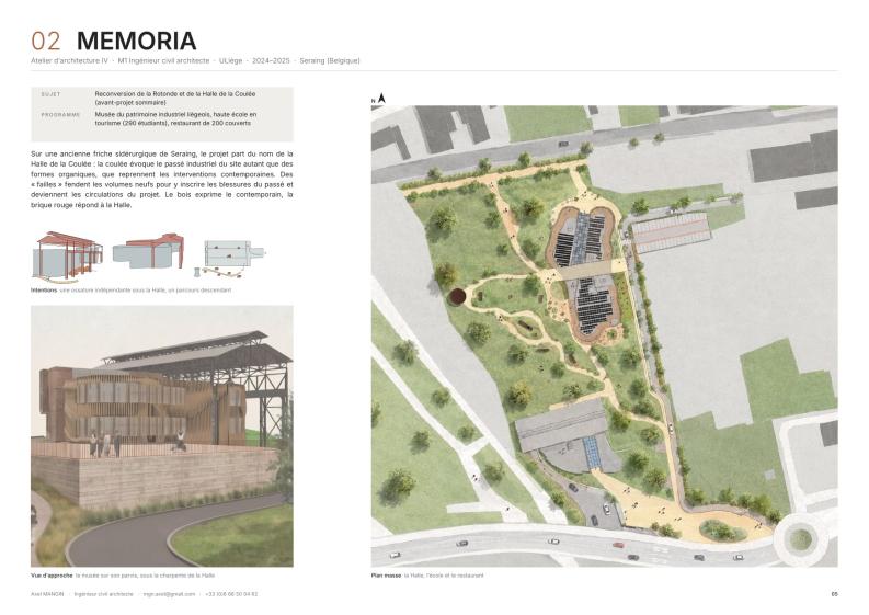 Memoria – reconversion d'une halle industrielle à Seraing, plan masse et vue