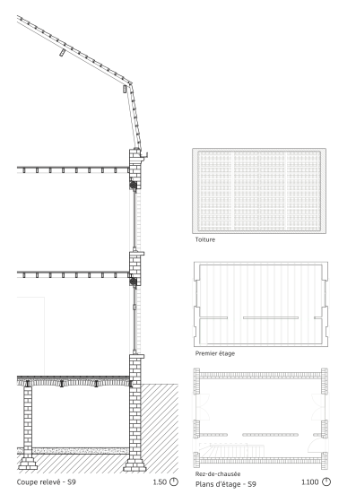 Plans et coupe d'une maison typique du Nord