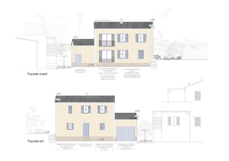 Façade d'un projet de maison d'habitation à Centuri, Corse (permis de construire)