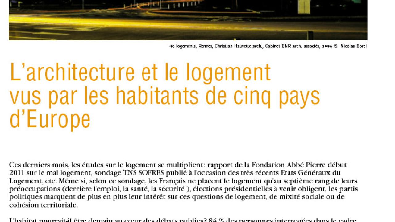 Couverture - L’architecture et le logement vus par les habitants de cinq pays d’Europe