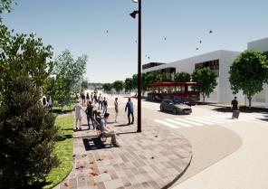 Vue 1 des parcours Modes Doux autour de la place multimodale. Source : ©[a.MUA] 