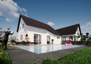 Vue sur le jardin et la piscine enterré