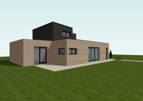 Etat projeté en phase 2 - Façade Sud Ouest - bardage bois douglas finition satur