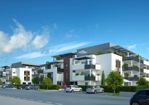 Perspective sur l'angle Sud-Ouest des immeubles depuis la rue Chauchard 