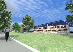 Vue sur l'accès piètons et les murs enseinges