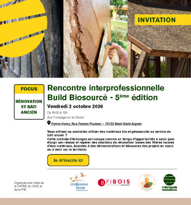La 5e édition Rencontre interprofessionnelle Build Biosourcé se déroulera le 2 octobre 2026